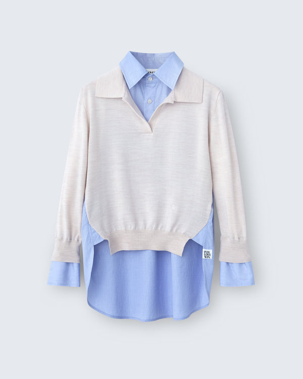 Deanna - Merino Wool in Beige / Blue Cross Hatch - flat shot