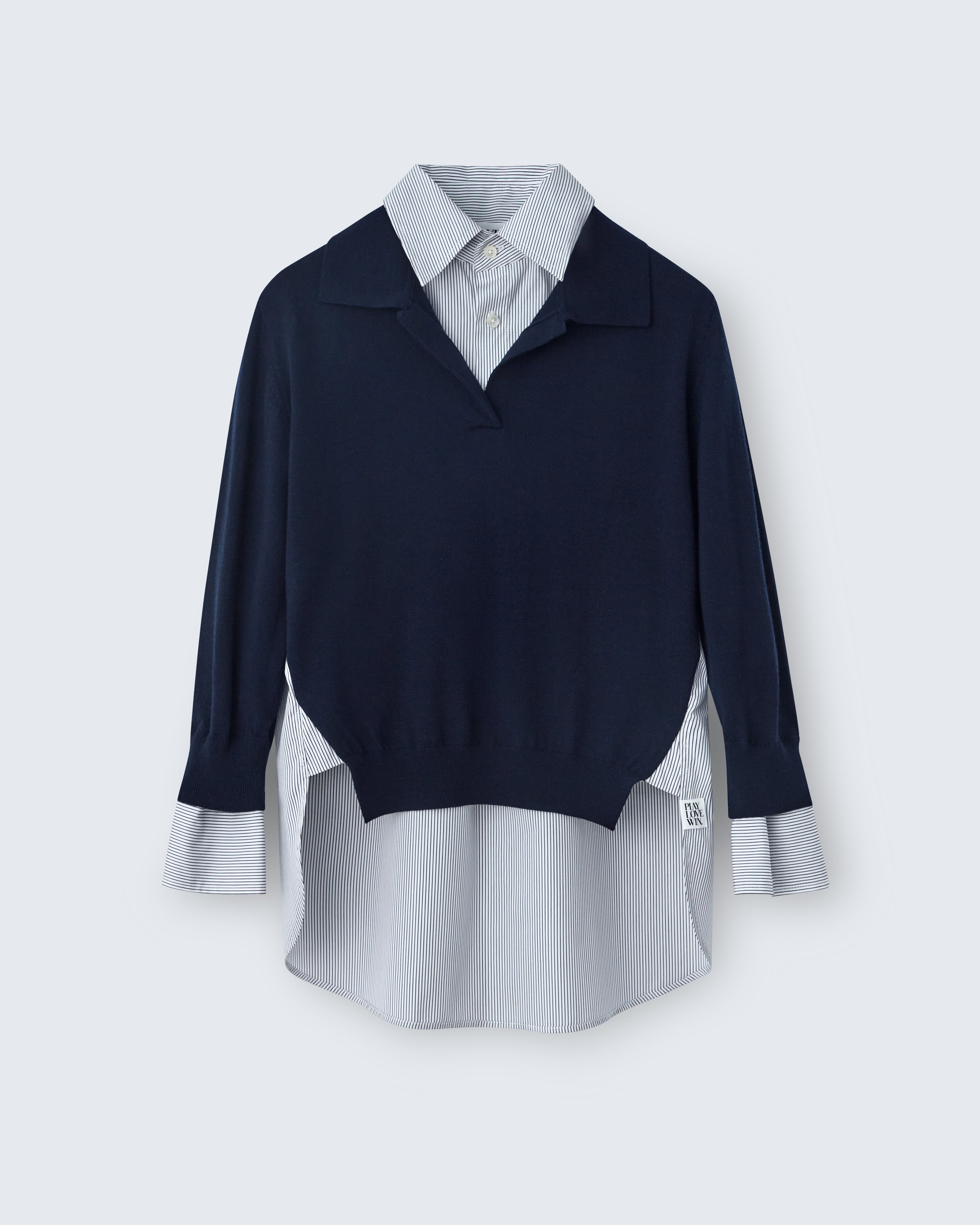 Deanna - Merino Wool in Navy / Ivory Stripe - flat shot
