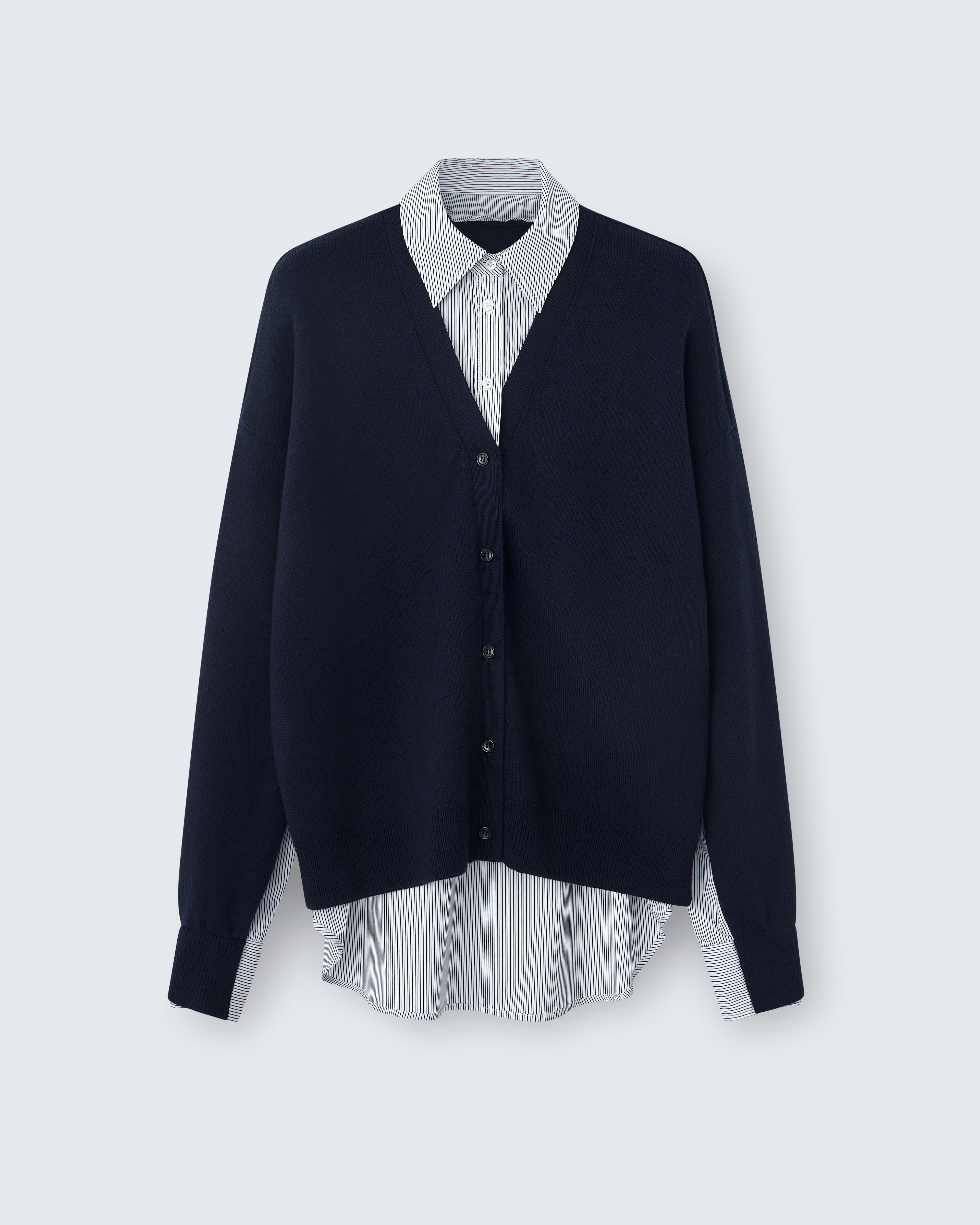 Eloise - Merino Wool in Navy / Ivory Stripe - flat shot