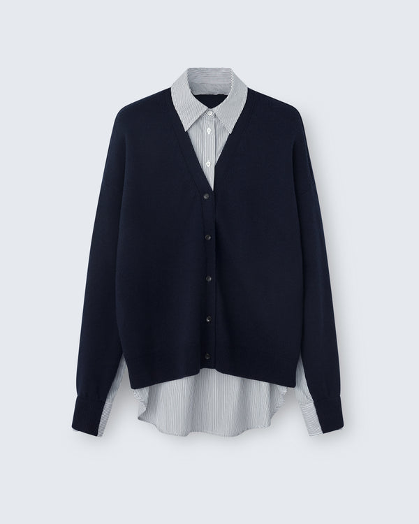 Eloise - Merino Wool in Navy / Ivory Stripe - flat shot