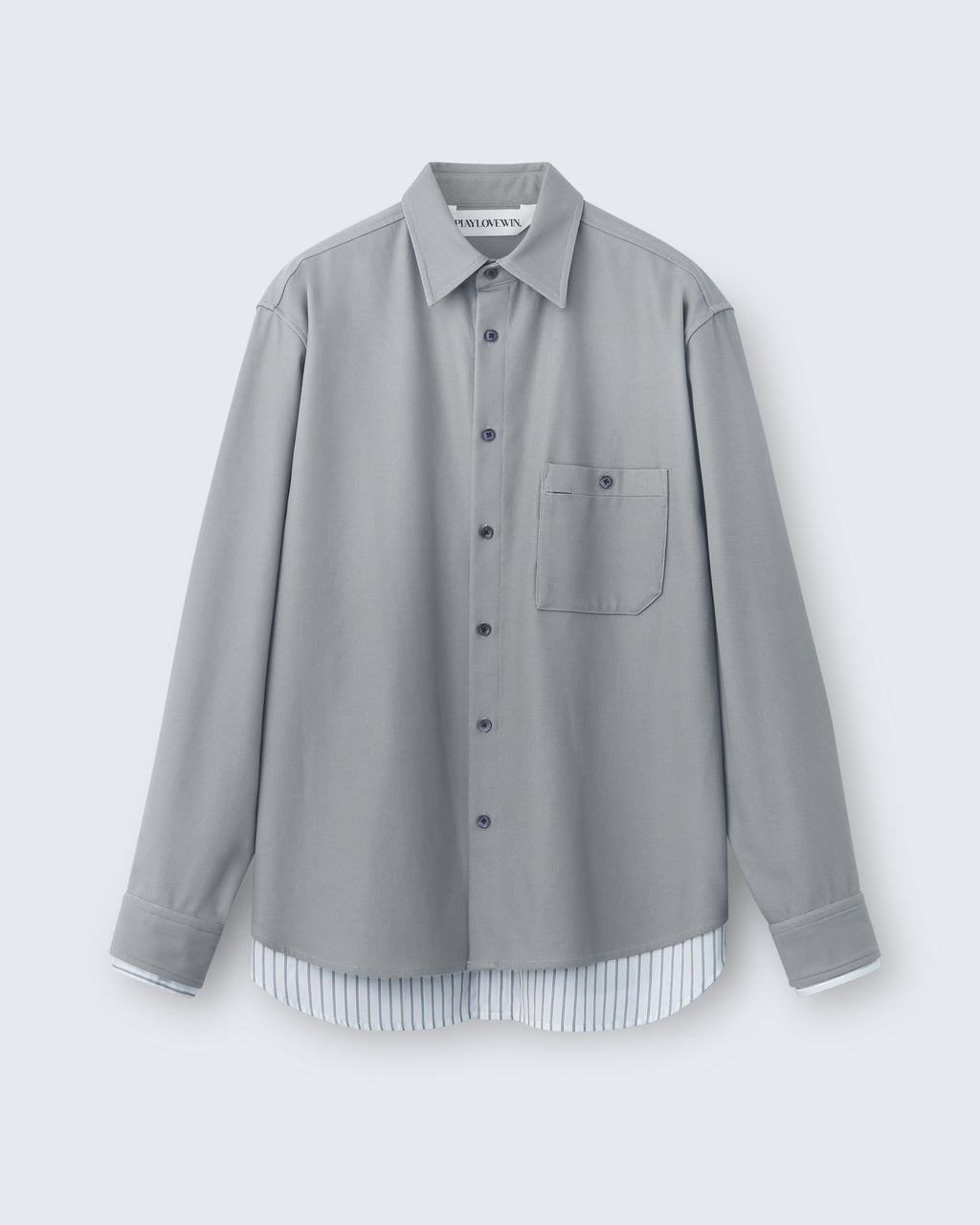 Ian - Cotton Serge Twill in Grey / White Stripe - flat shot