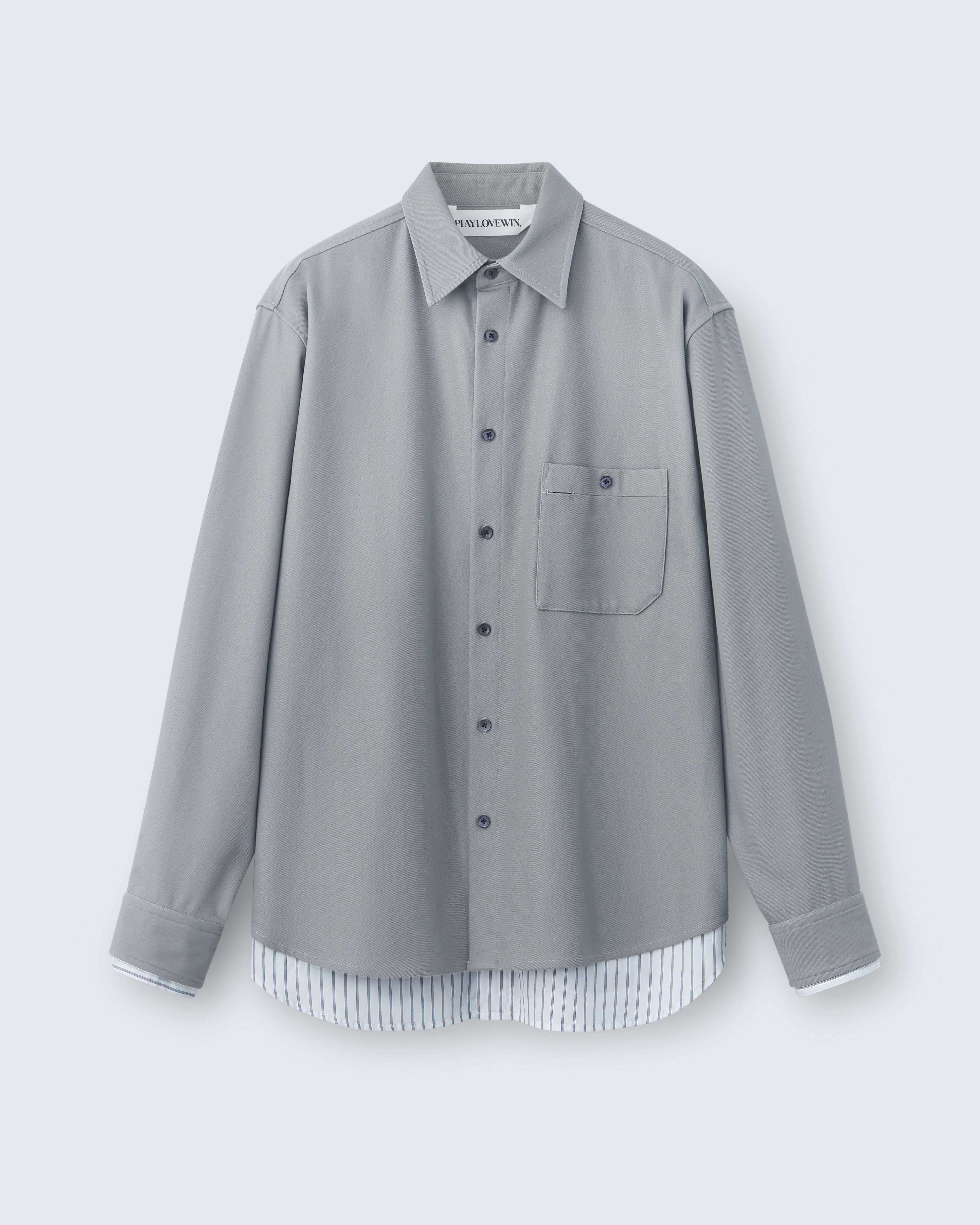 Ian - Cotton Serge Twill in Grey / White Stripe - flat shot