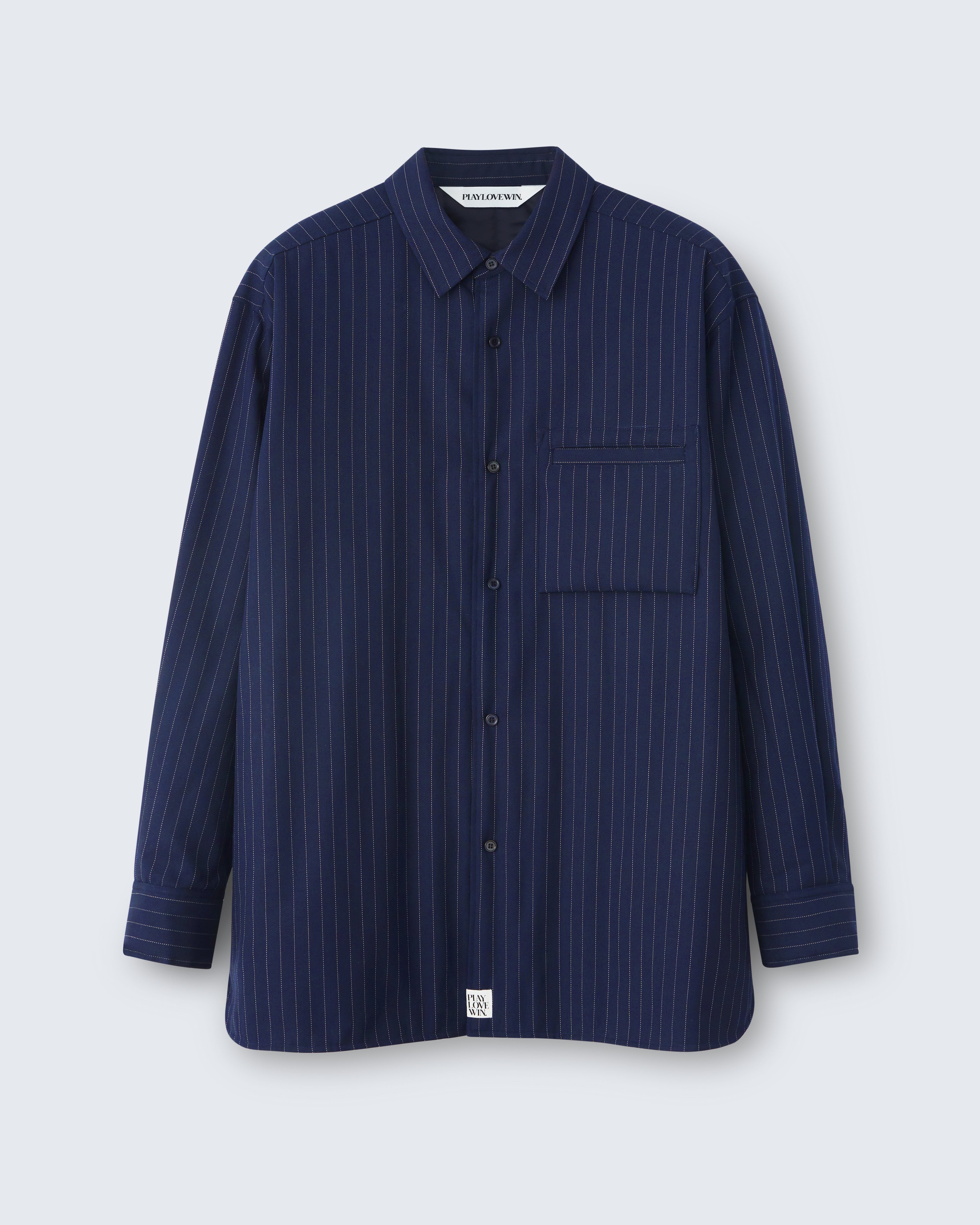 Johnson - Technical Wool Gabardine in Navy stripe - flat shot
