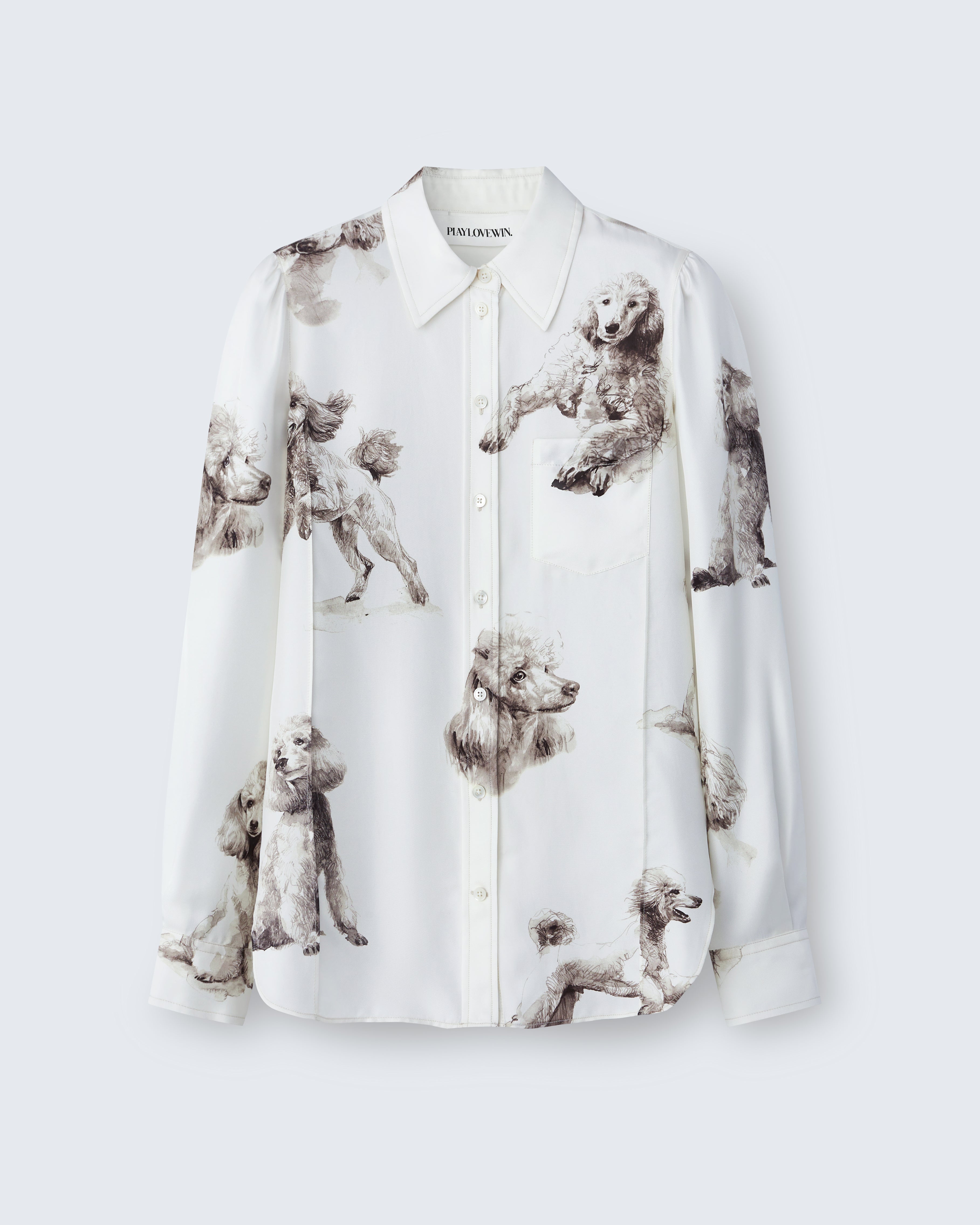 Laura - Printed Silk Twill in Vanilla / Poodle - flat shot