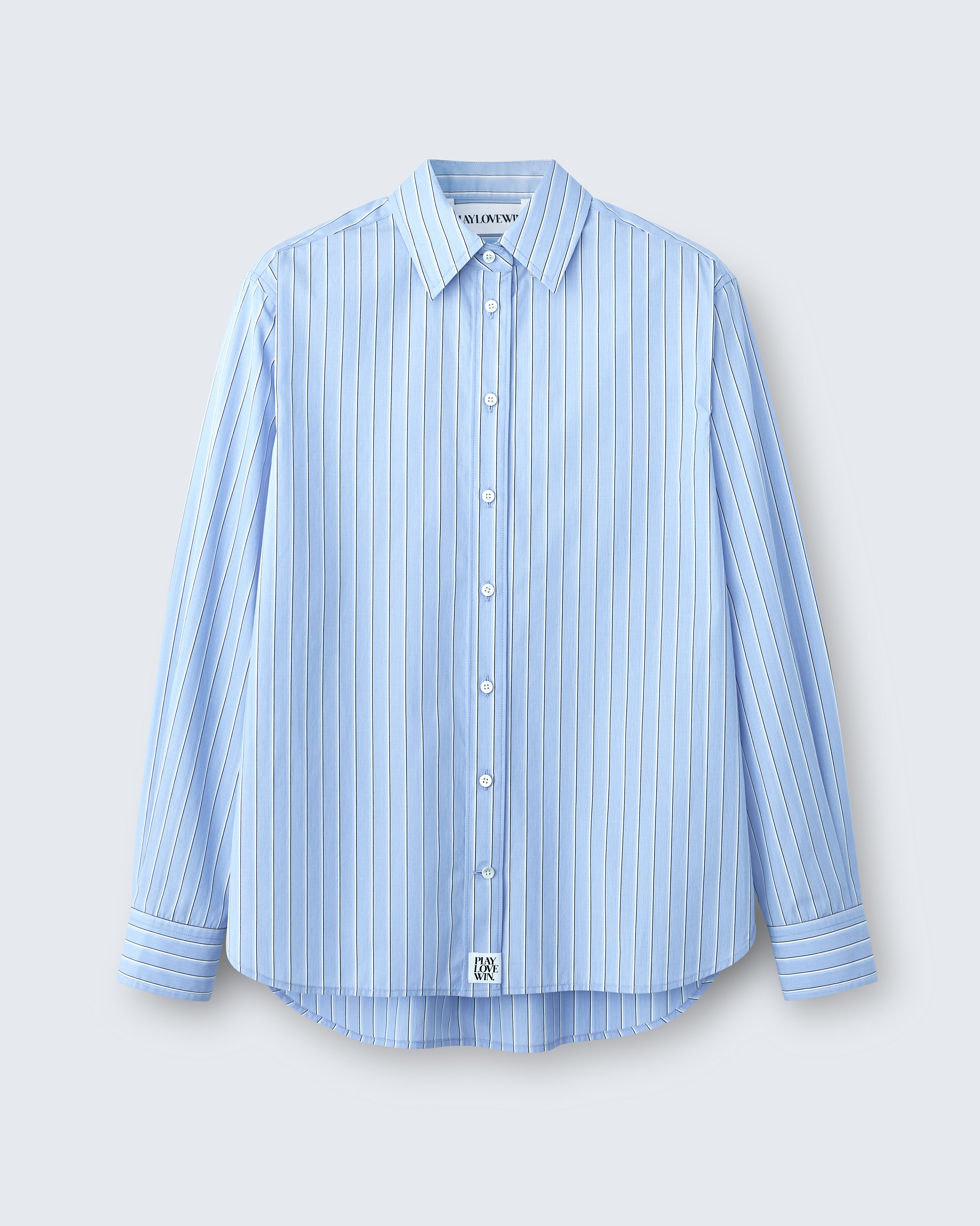 Lillian - Striped Cotton Poplin in Blue Stripe - flat shot