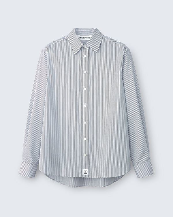 Lillian - Striped Cotton Poplin in Ivory Stripe - flat shot