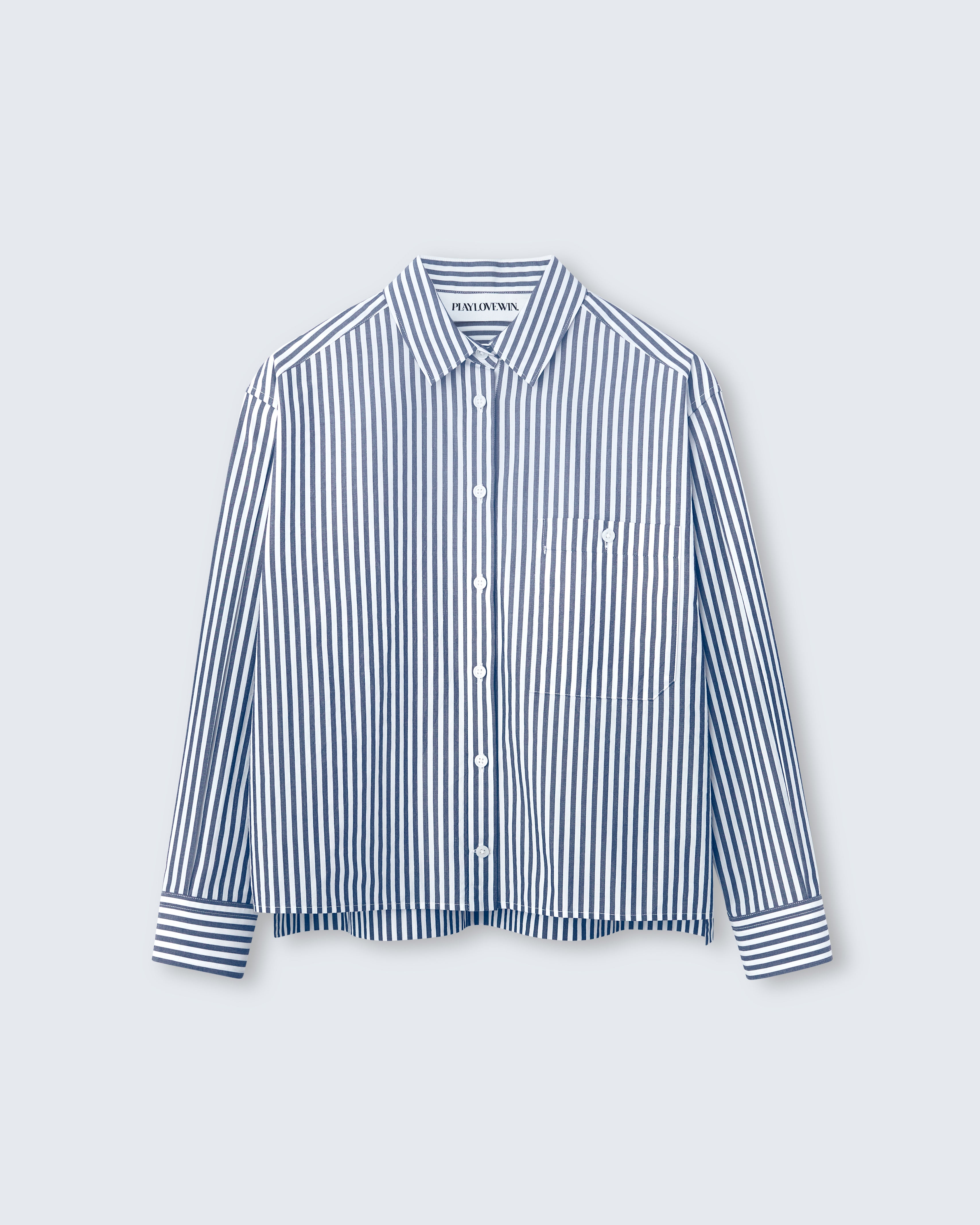 Linda - Breeze Technical Poplin in Blk White Stripe - flat shot