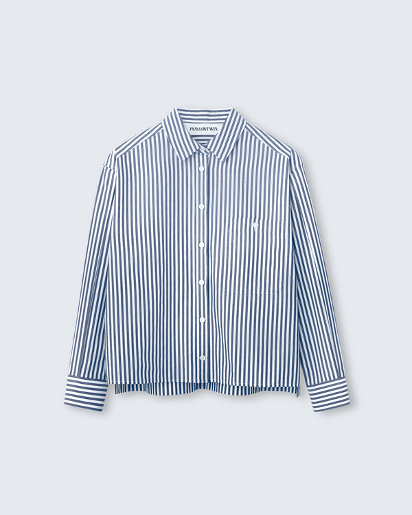 Linda - Breeze Technical Poplin in Blk White Stripe - flat shot
