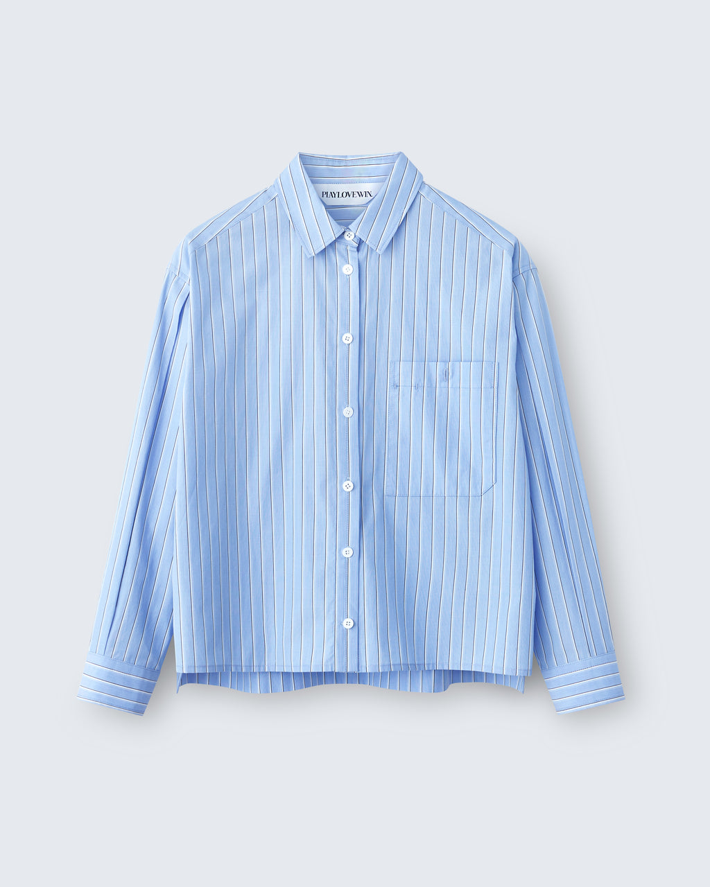 Linda - Striped Cotton Poplin in Blue Stripe - flat shot