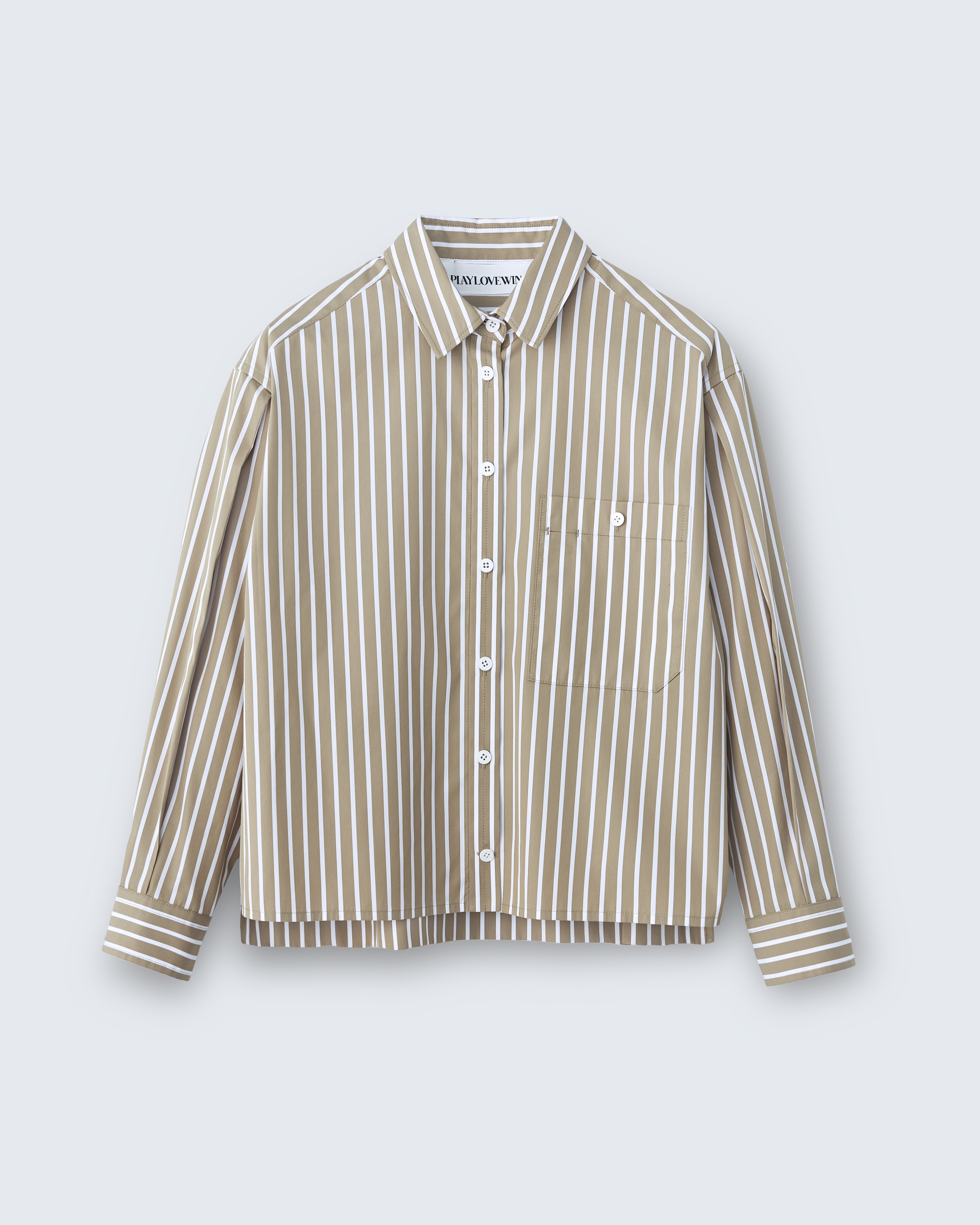 Linda - Striped Cotton Poplin in Light Brown Stripe - flat shot