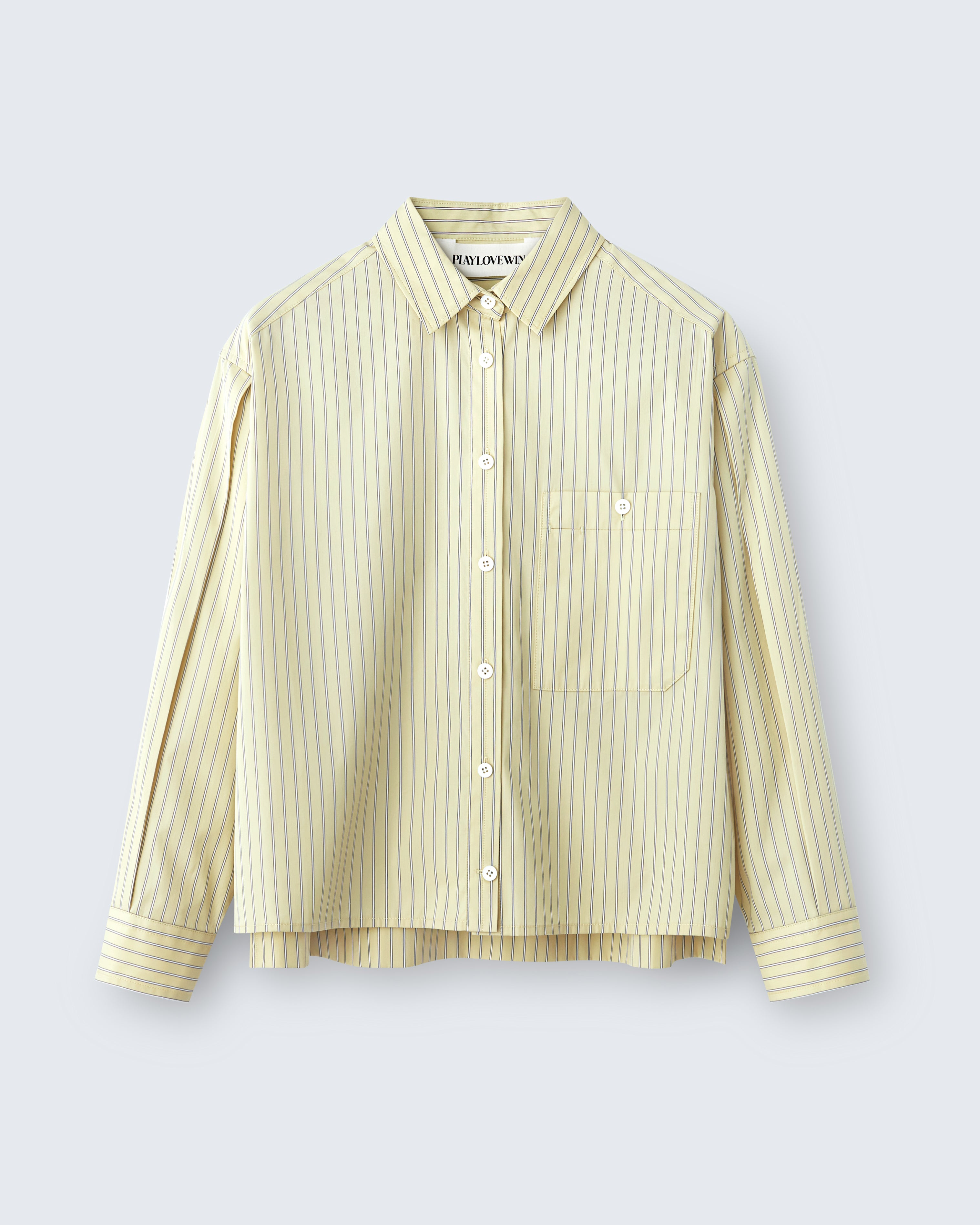 Linda - Striped Cotton Poplin in Yellow Stripe - flat shot
