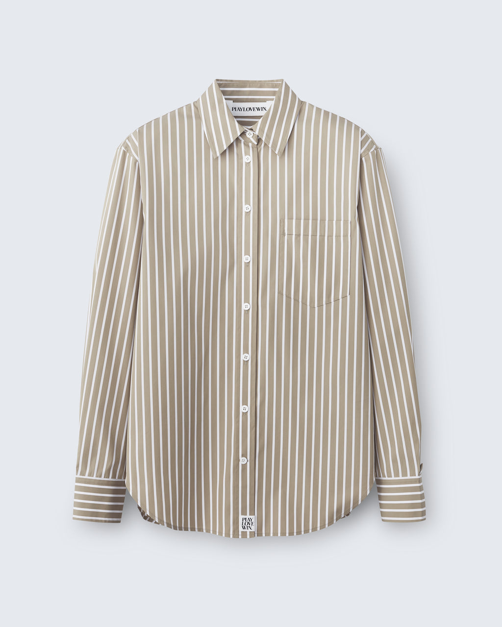 Maria - Striped Cotton Poplin in Light Brown Stripe - flat shot