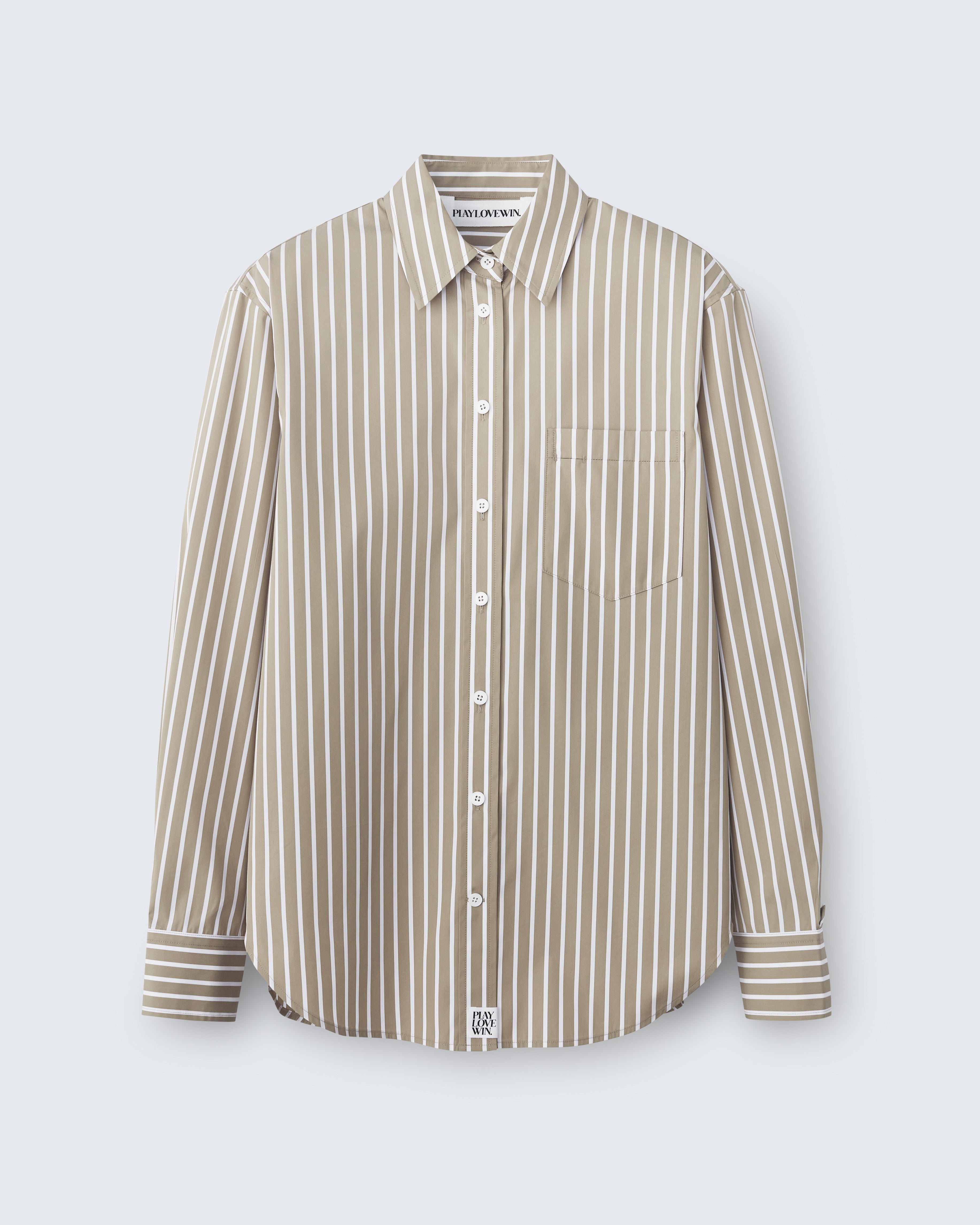 Maria - Striped Cotton Poplin in Light Brown Stripe - flat shot