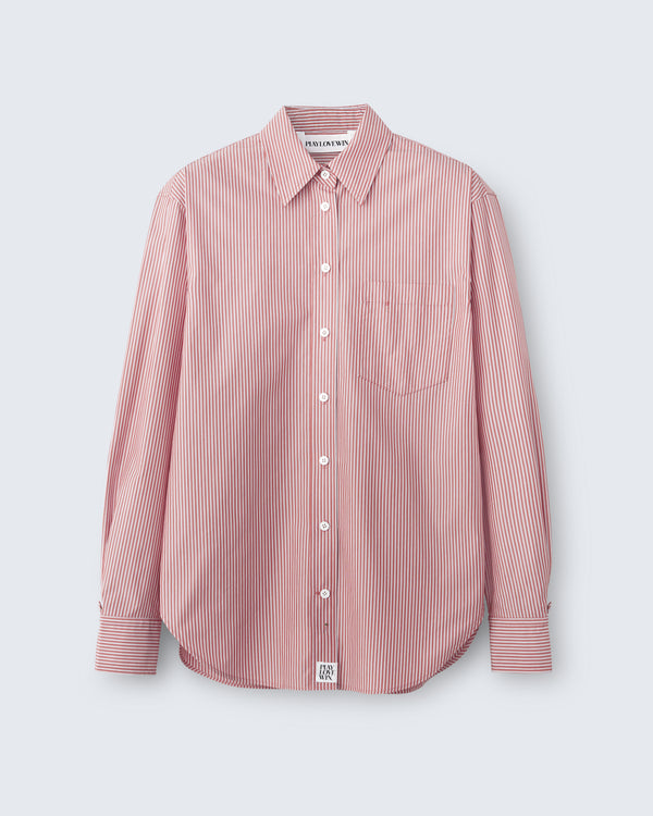 Maria - Striped Cotton Poplin in Red Stripe - flat shot