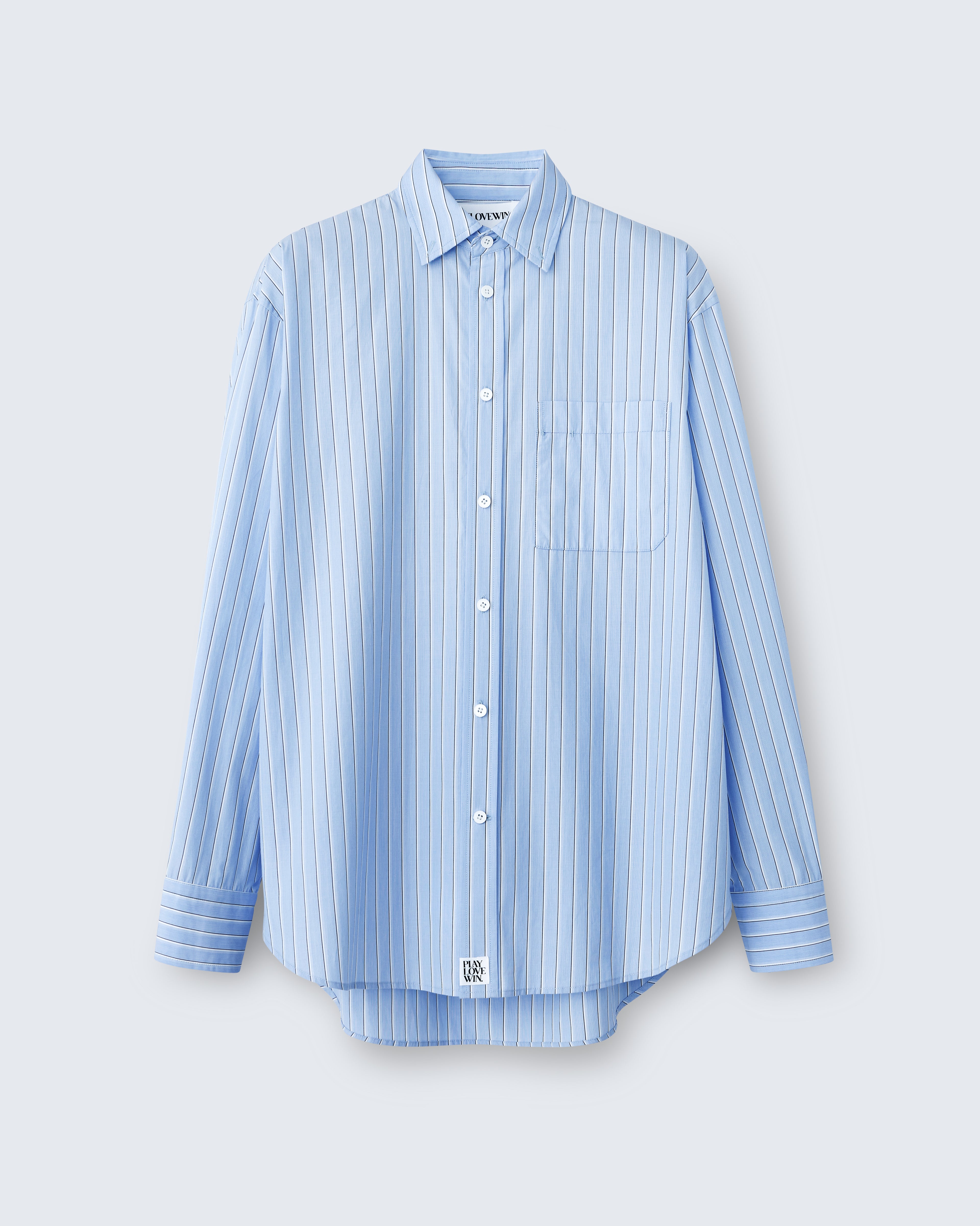 Ruba - Striped Cotton Poplin in Blue Stripe - flat shot