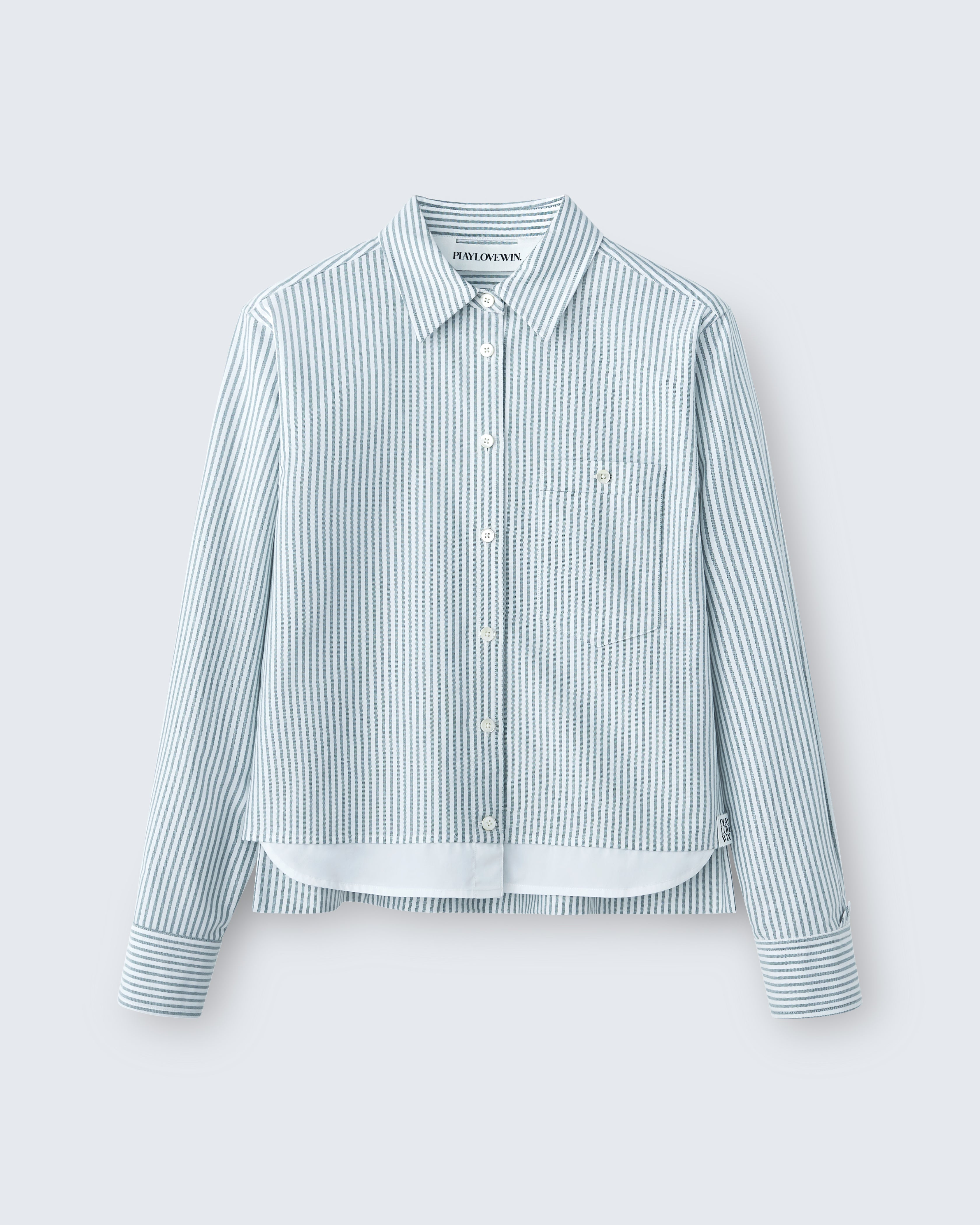Sophie - High Twist Oxford in Green Stripe - flat shot