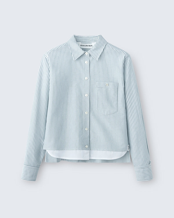 Sophie - High Twist Oxford in Green Stripe - flat shot
