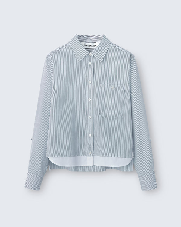 Sophie - Striped Cotton Poplin in Ivory Stripe - flat shot