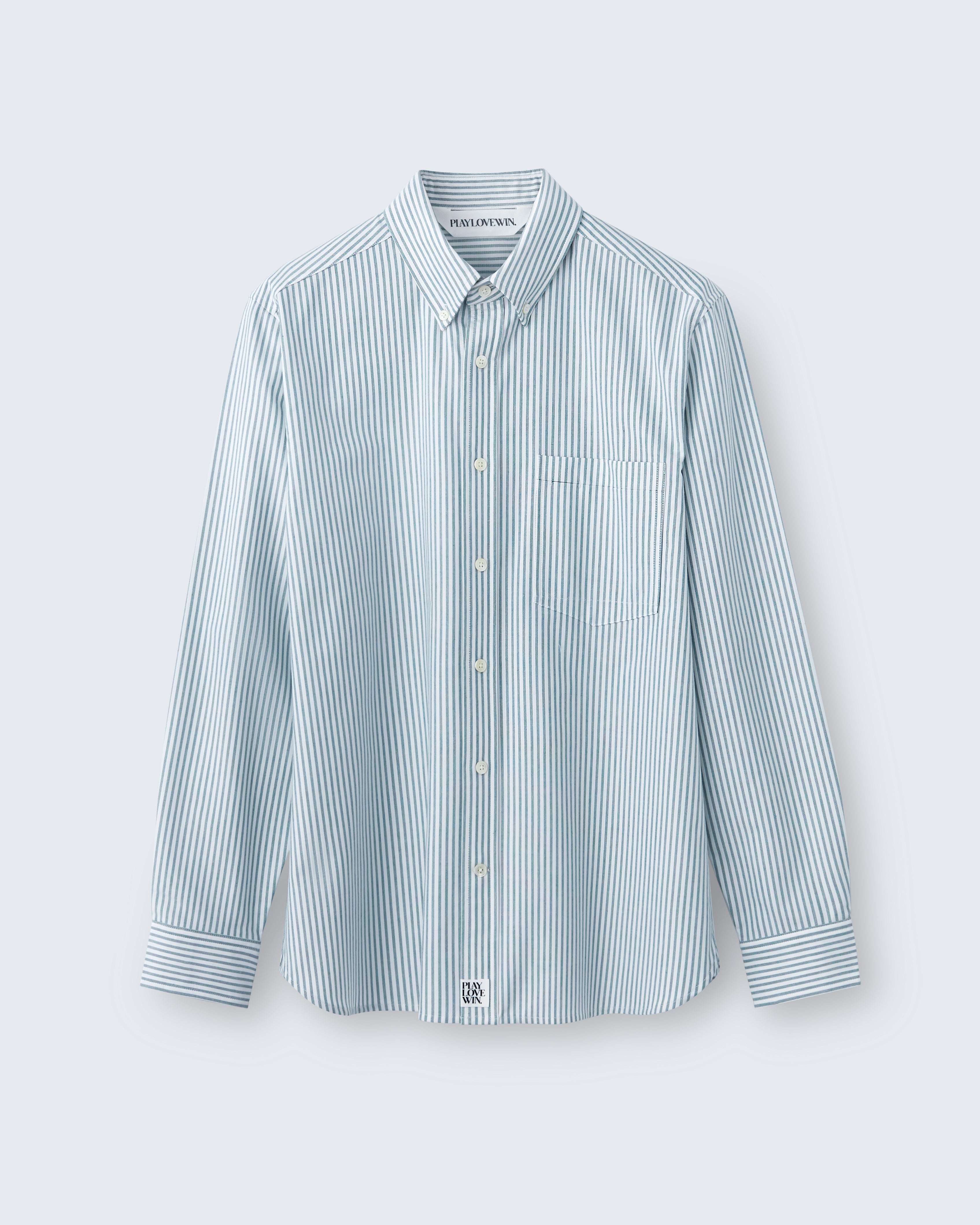 Spencer - High Twist Oxford in Green Stripe - flat shot