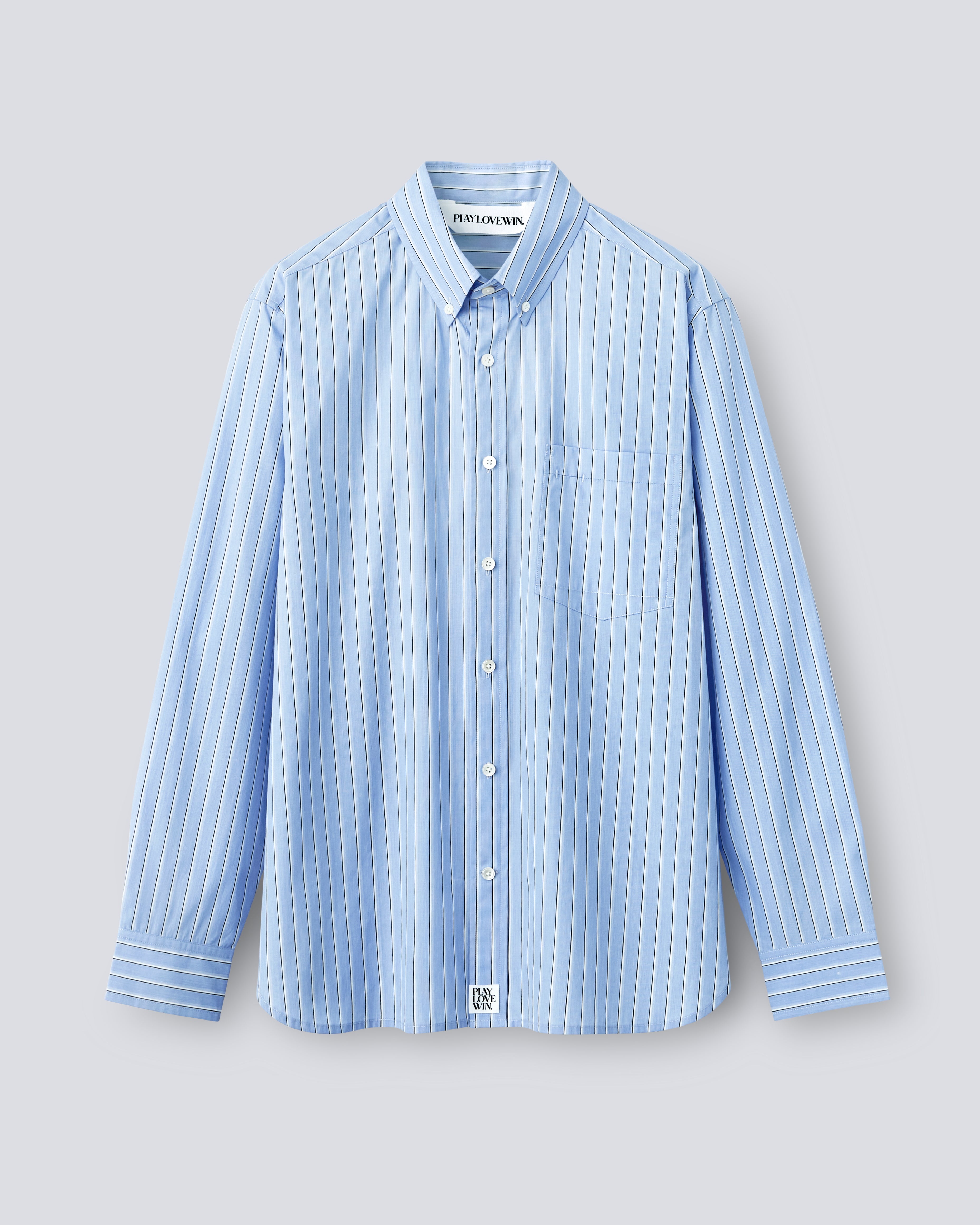 Spencer - Striped Cotton Poplin in Blue Stripe - flat shot