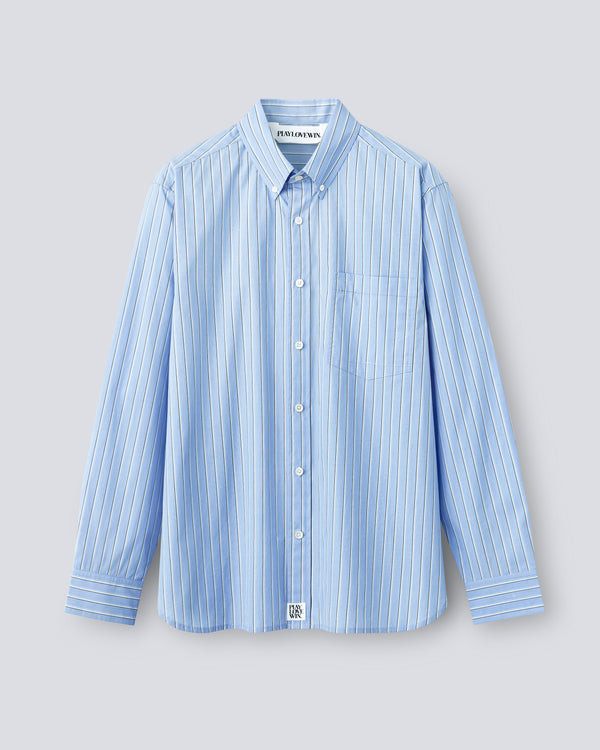 Spencer - Striped Cotton Poplin in Blue Stripe - flat shot