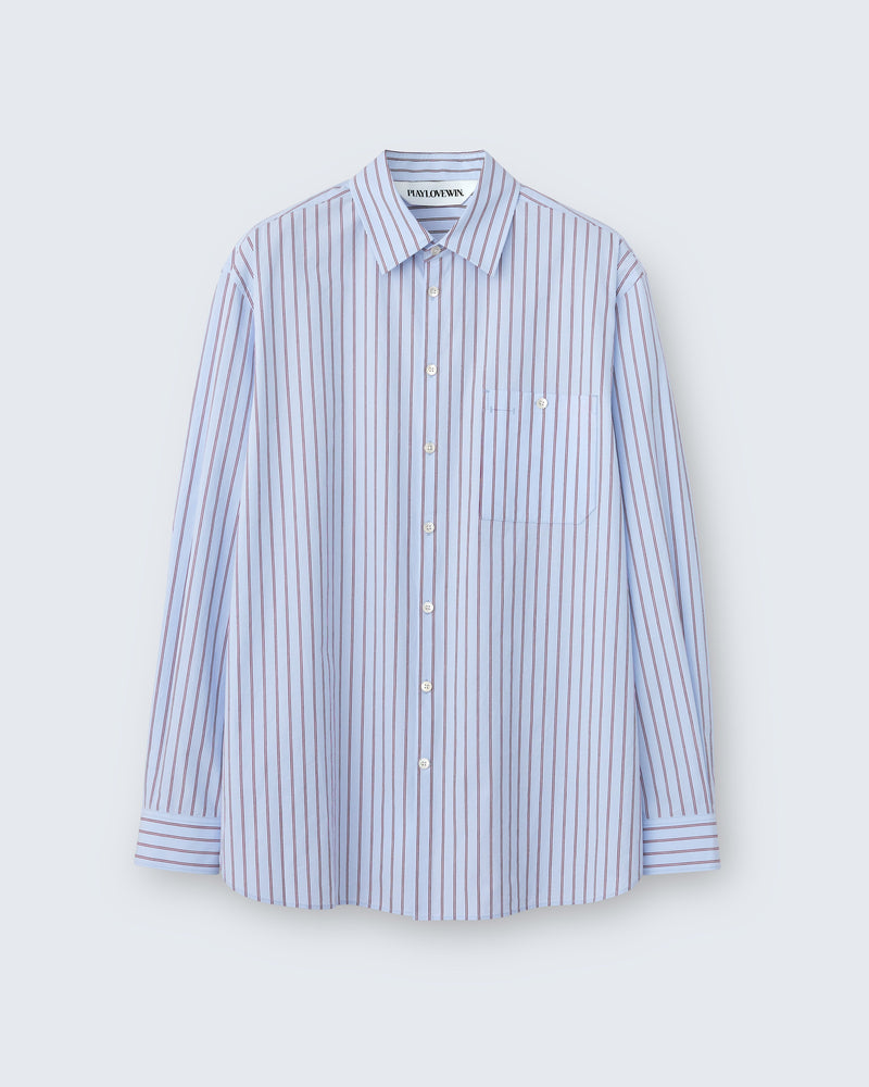 Walter - Cotton Broadcloth in Light Blue Stripe - flat shot