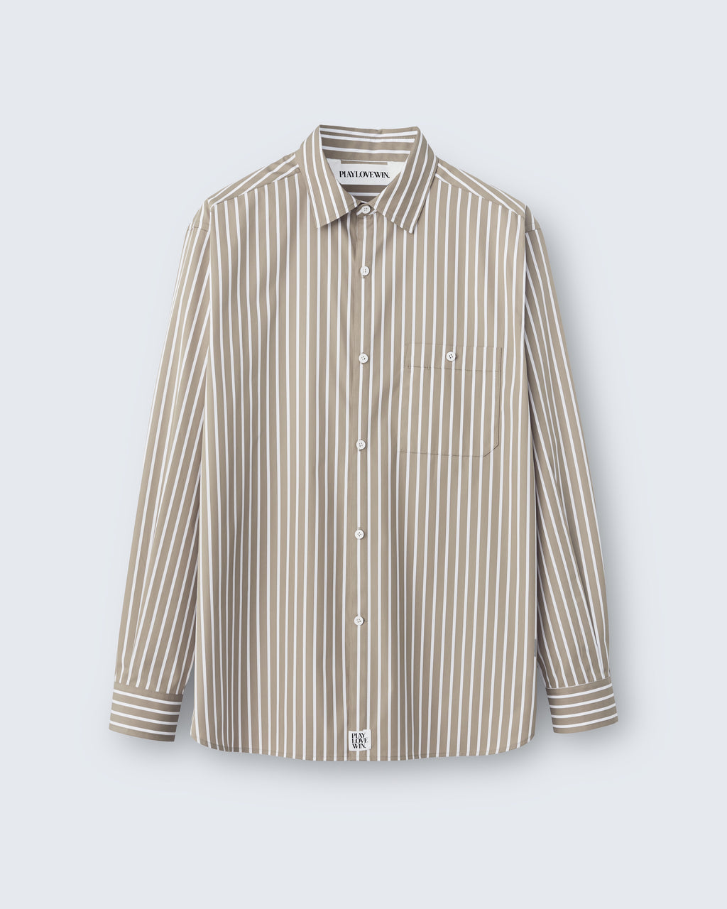 Walter - Striped Cotton Poplin in Light Brown Stripe - flat shot