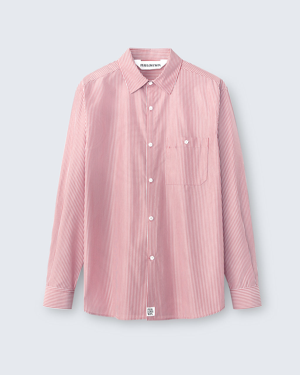 Walter - Striped Cotton Poplin in Red Stripe - flat shot