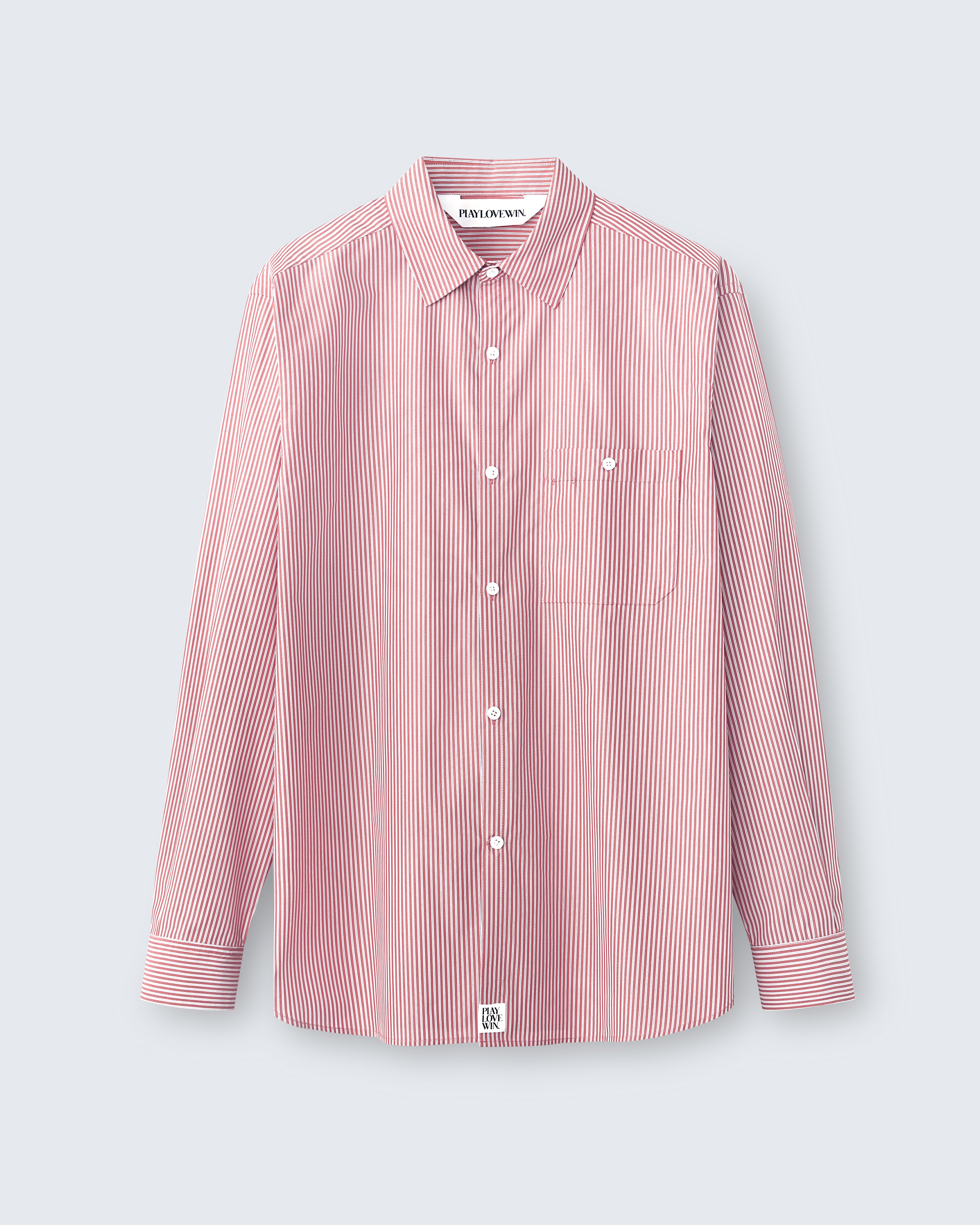 Walter - Striped Cotton Poplin in Red Stripe - flat shot