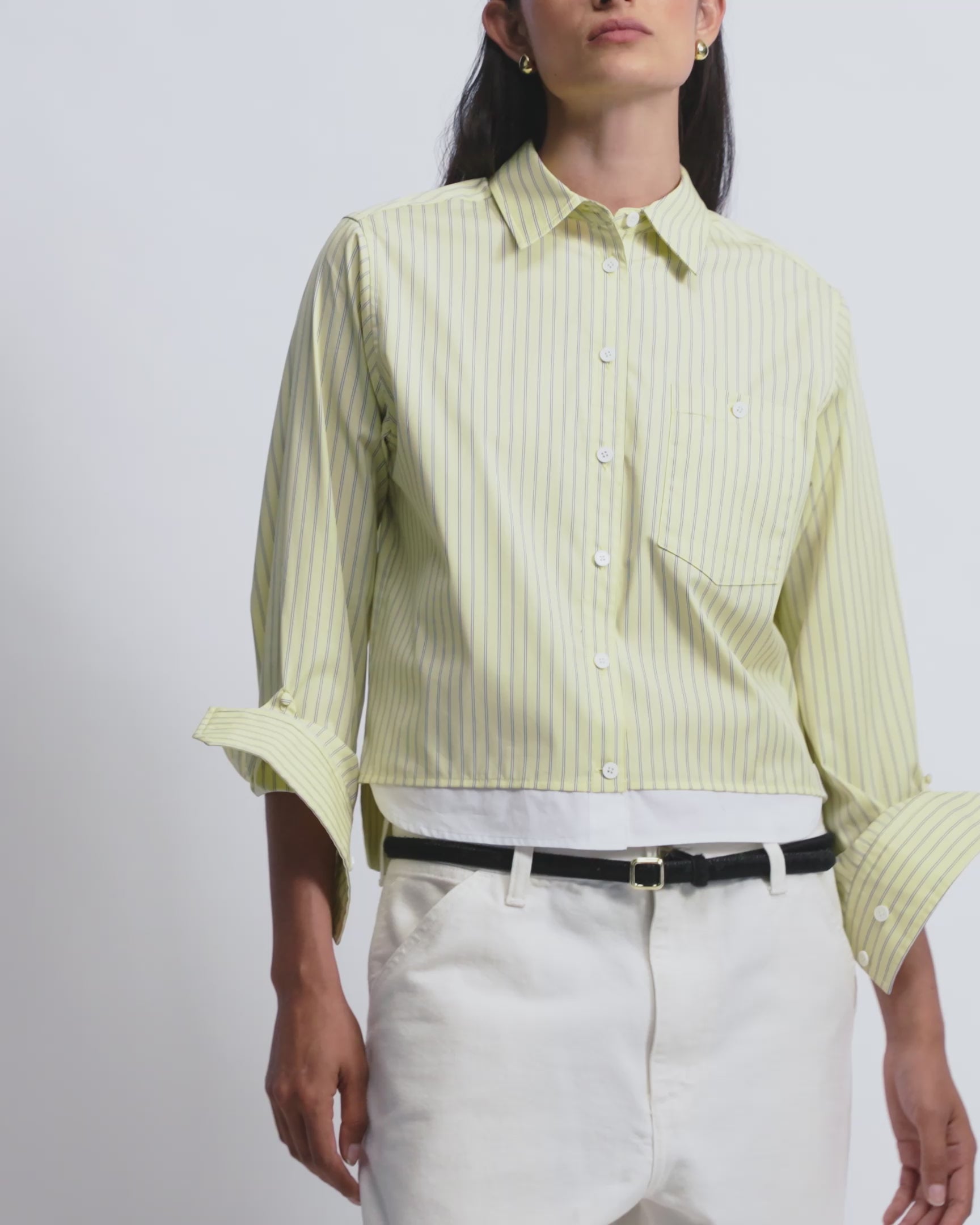 Sophie - Striped Cotton Poplin in Yellow Stripe - video